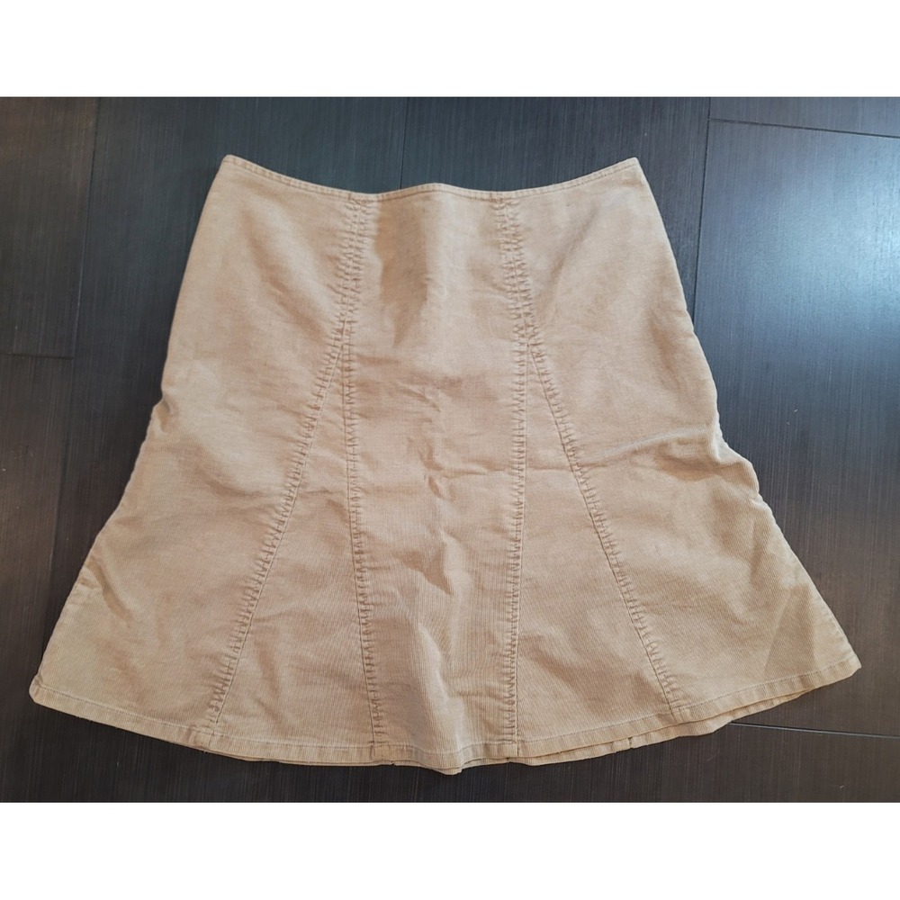 Y2K Womans corduroy skirts tan size 12 flarred bottom over the knee stretch